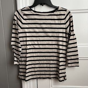 Old Navy Women's Black Beige/Tan Boatneck Nautical Striped 3/4 Sleeve T-Shirt XS